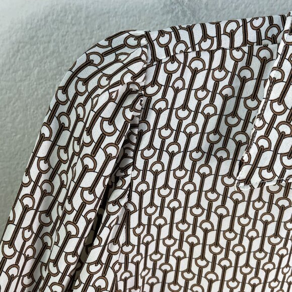 Max Studio Womens Medium Chain Link Print Blouse Button Up Long Sleeve Shirt Top - Picture 11 of 12